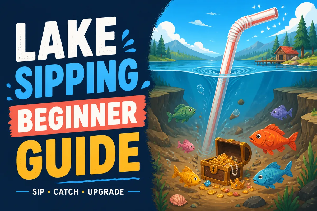 Editorial Lake Sipping beginner route illustration with a straw, fish, and treasure chest
