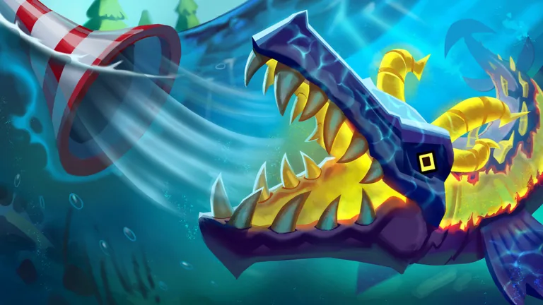 Official Lake Sipping Roblox experience artwork showing a striped straw facing a large lake creature